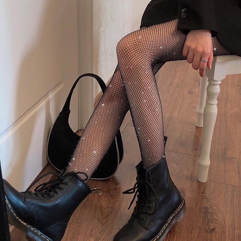 Cross-Border Black Fishnet Stockings with Rhinestones - Sexy Thin Mesh Pantyhose for Women