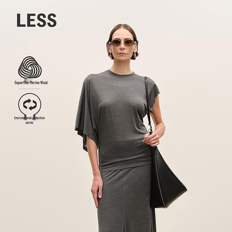 LESS Women s Round Neck Casual Mid-Sleeve T-Shirt L