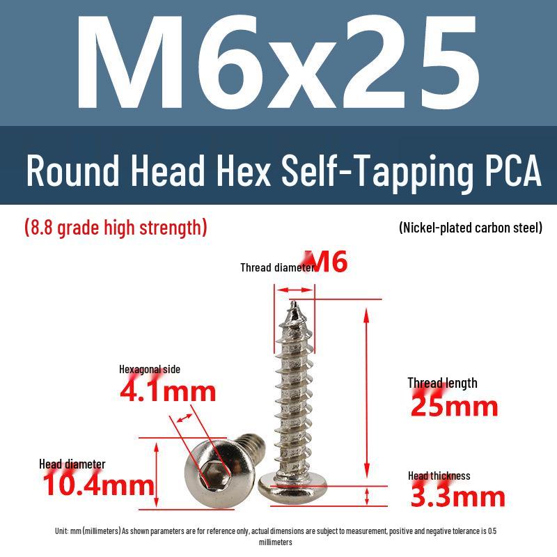 8.8 Grade Round Head Hex Socket Self-Tapping Screws M2-M4 Carbon Steel Bolts