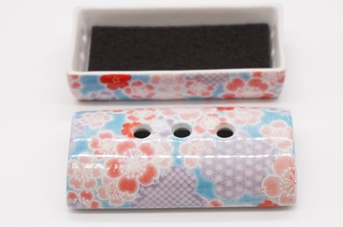 Horizontal Cylindrical Incense Burner: For Horizontal Incense Sticks. Made In Japan by Mino Ware. Established In 1820 by Eirakuya. (Sakura Komon Patte