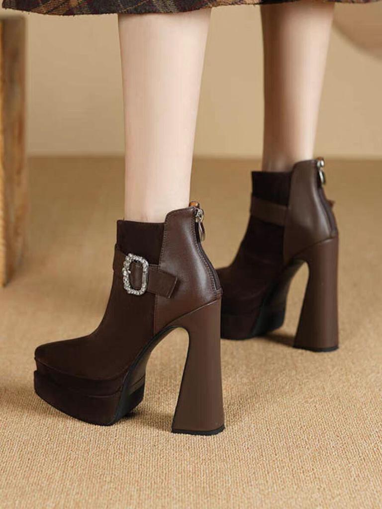 Fashion Crystal Platform Pointed Toe Women Ankle Boots Super High Heels Shoes 2025 Trend Luxury Brand Chunky Chelsea Snow Botas Pumps