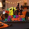 Wooden Halloween Ghost Pumpkin Figurine, Rustic Table Decor for Home Party, Spooky Shelf Decoration for Fall
