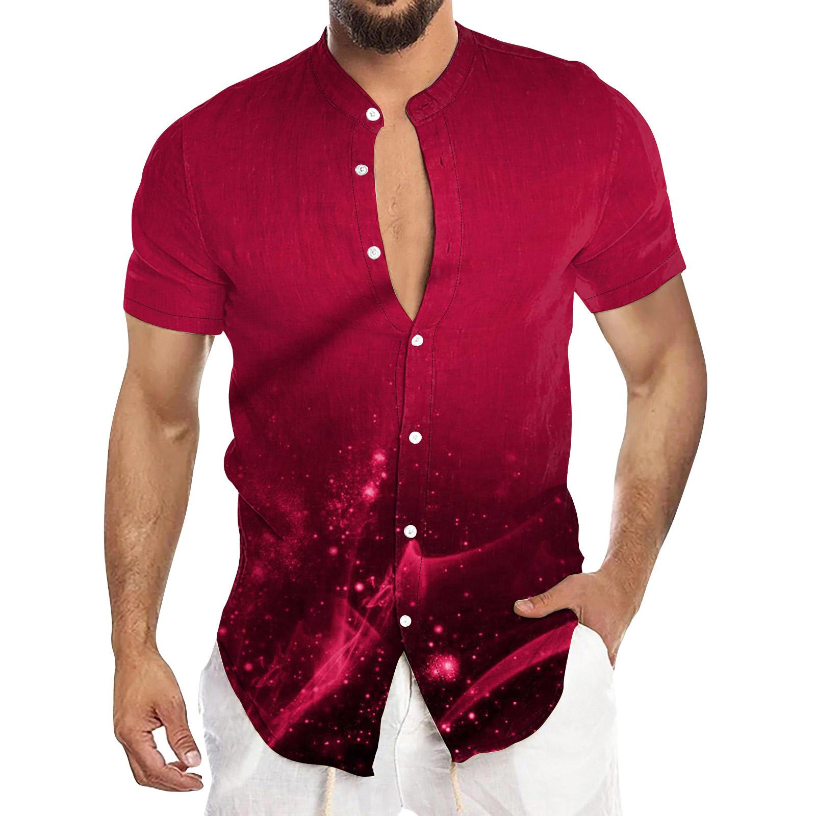 

Мужская летняя новая свободная рубашка с коротким рукавом с принтом, кардиган, пляжная рубашка XL красный