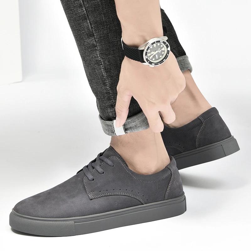 Genuine Leather men shoes Autumn Winter Men Shoes lace up Outdoor Casual Shoe Flat Shoe Breathable Non-slip Walking Shoes Men