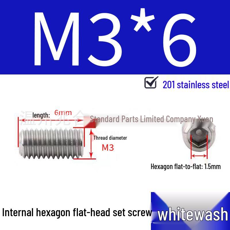201 Stainless Steel Headless Set Screw - Flat End Socket Screw