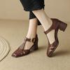 Fashion 2025 New Fashion Classics Genuine Leather Sandals Woman Thick High Heels Sandals Office Ladies Dress Summer Shoes Heels Women