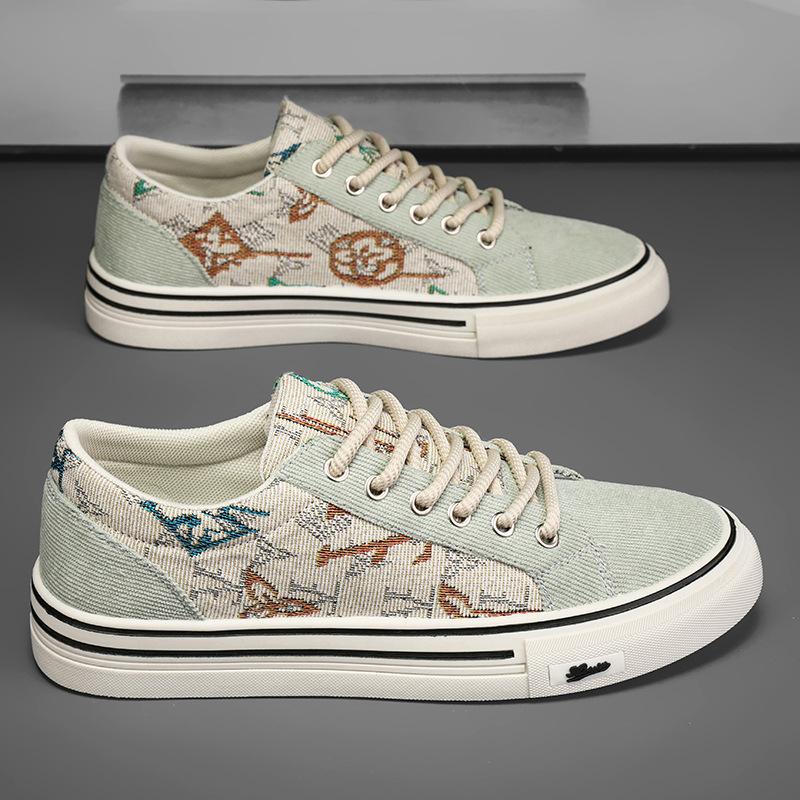 

Canvas men s shoes spring breathable casual trendy men s cloth shoes men s trendy sports Korean version ins shoes board shoes 44 хакі