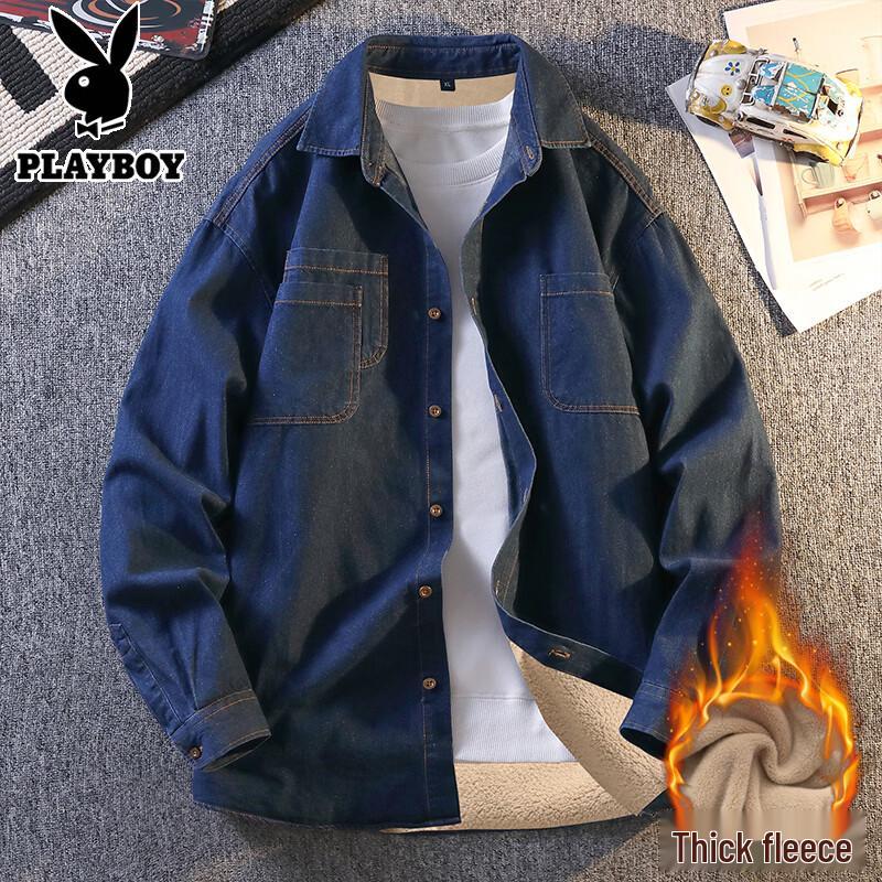 PLAYBOY Men s Fleece-Lined Denim Shirt Jacket XL