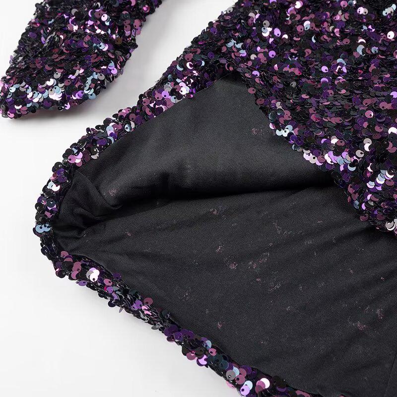 European & American Autumn Long Sleeve Sequin Bodycon Little Black Dress