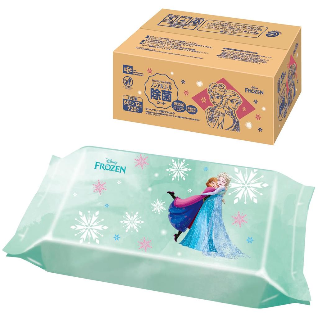 LEC Disney Disinfecting Wet 60 Sheets X 12 Packs Tested for Disinfection Performance Made In Japan Alcohol-Free Wipes, (Frozen) / / Additive-Free /