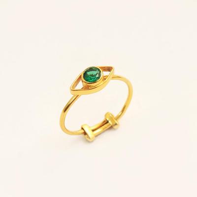 Böser Blick Ring, Grüner Zirkon, vergoldeter 925er Sterlingsilber verstellbarer Ring