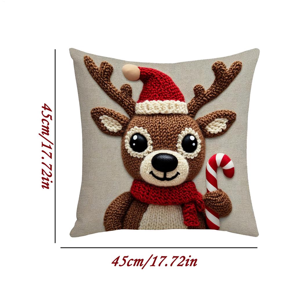 

Christmas Pillow Cover 18x18 Inch Linen Soft Elk Deer Pattern Cushion Case Farmhouse Holiday Home Living Room Decor Xmas Gifts