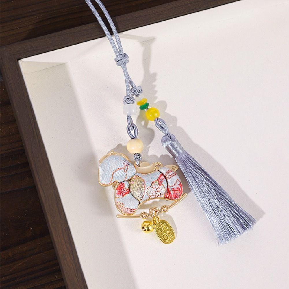 Chinese Style Pony Embroidered Pendant Brocade Satin New Year Horse Pendant Tassel Spring Festival Car Hanging Ornaments