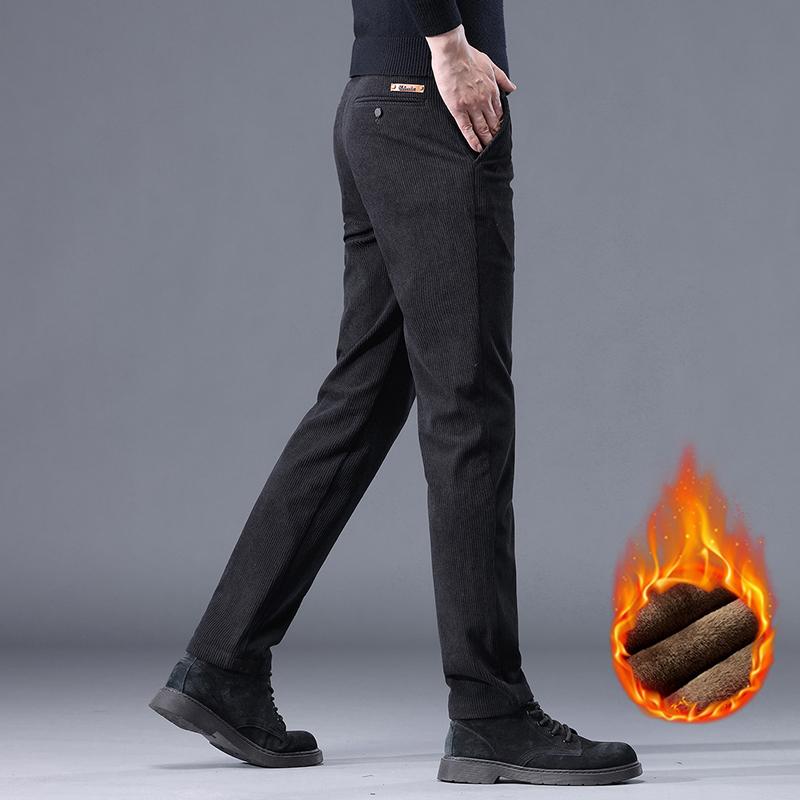 Utumn and Winter Fleece Men's Corduroy Casual Pants Chenille Thick Stretch Business Trousers Mid-rise Thermal Pants