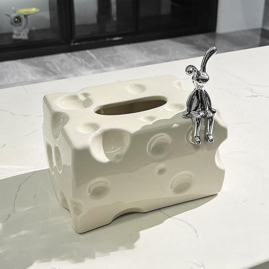Tissue Box Cover Ceramic Rectangular Stylish Elegant Decorative Napkin Box Holder for Desktop Coffee Table