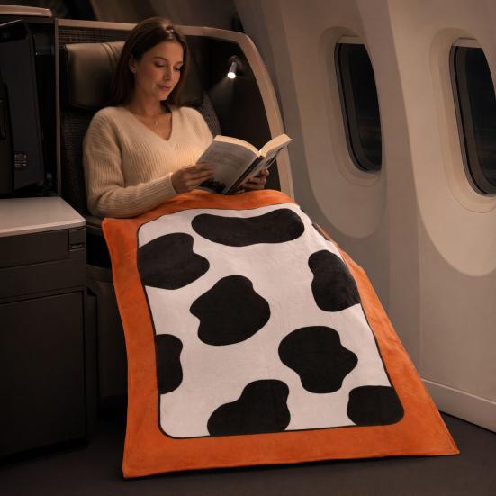 Flannel Cow Print Blanket, Soft Warm Fuzzy Fleece Throw Blanket, Cozy Plush Blanket for Couch Bed Travel