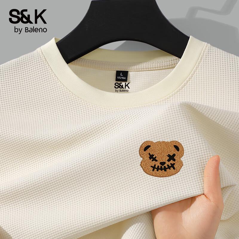 Baleno S&K Men's JPB Felt Bear Waffle Knit Long Sleeve T-Shirt