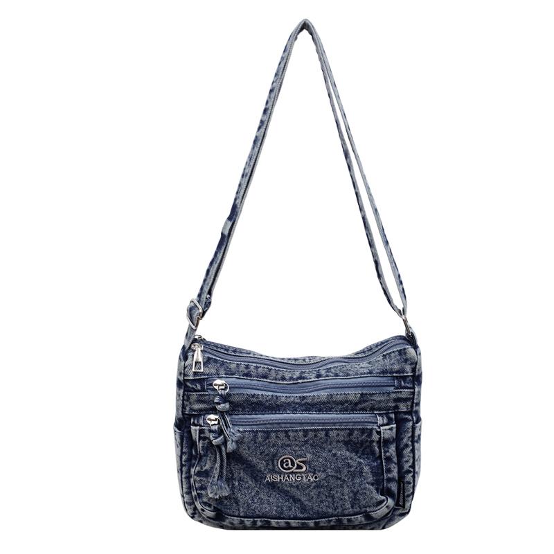 

Women s Messenger Bag Denim Bag Commuter Solid Color Shoulder Bag темно-синий
