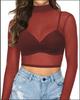 Dámský průsvitný síťovaný crop top s dlouhým rukávem