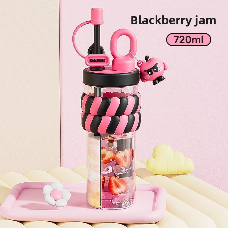 

Girls Creative Cartoon Double Compartment Water Bottle With Straw For Students And Gifts роза розовый