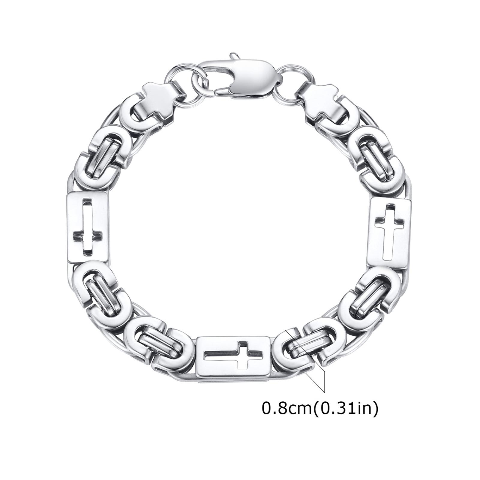 

Retro Stainless Steel Hollow Cross Bracelet for Men, Silver Color Byzantine Handmade Chain Link Bracelet, Fashion Punk Jewelry 22cm