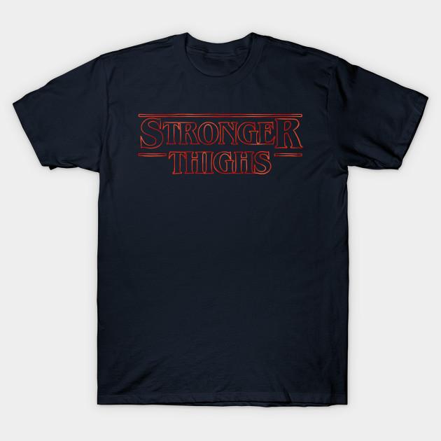 Men Black Print T-shirt Stronger Thighs | Stranger Things Parody Clothing No-Cut Transfer Paper Print Cotton Tshirt XL тёмно-синий