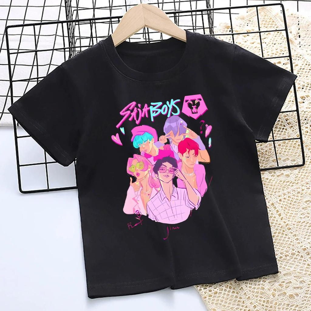 T-shirt per Bambini KPop Demon Hunters Stampa Carina Estate Casual Cotone Magliette per Bambini Moda Manica Corta Abbigliamento Sportivo Ragazze Top