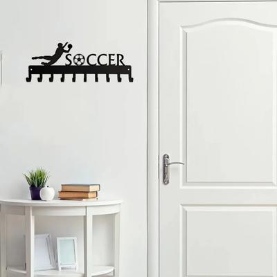 1pc Soccer Goalie Medal Hanger Rack with 10 Hooks Metal Wall Art Key Hanger, Towel Rack, Coat Rack,Sports Enthusiast Gift