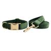 New Forest Green Velvet Pet Collar Solid Color Cotton Ribbon Dog Collar Alloy Buckle Dog Chain Leather