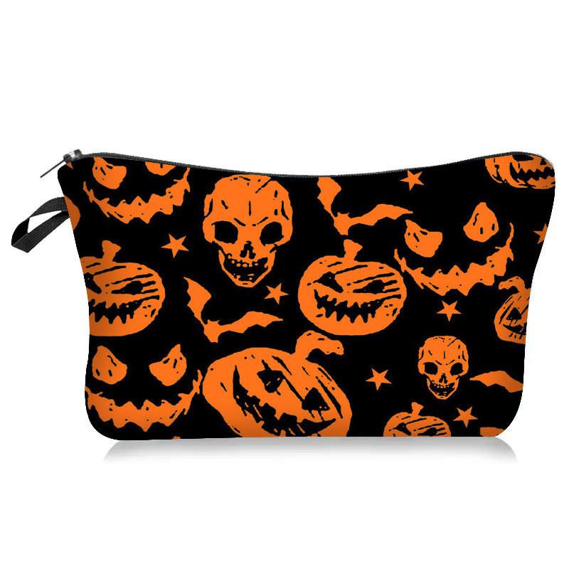 Cross-border Halloween Pumpkin Skull Candy Makeup Bag Skull Candy Storage Handbag Breathable Waterproof Lightweight Antibacterial StyleG