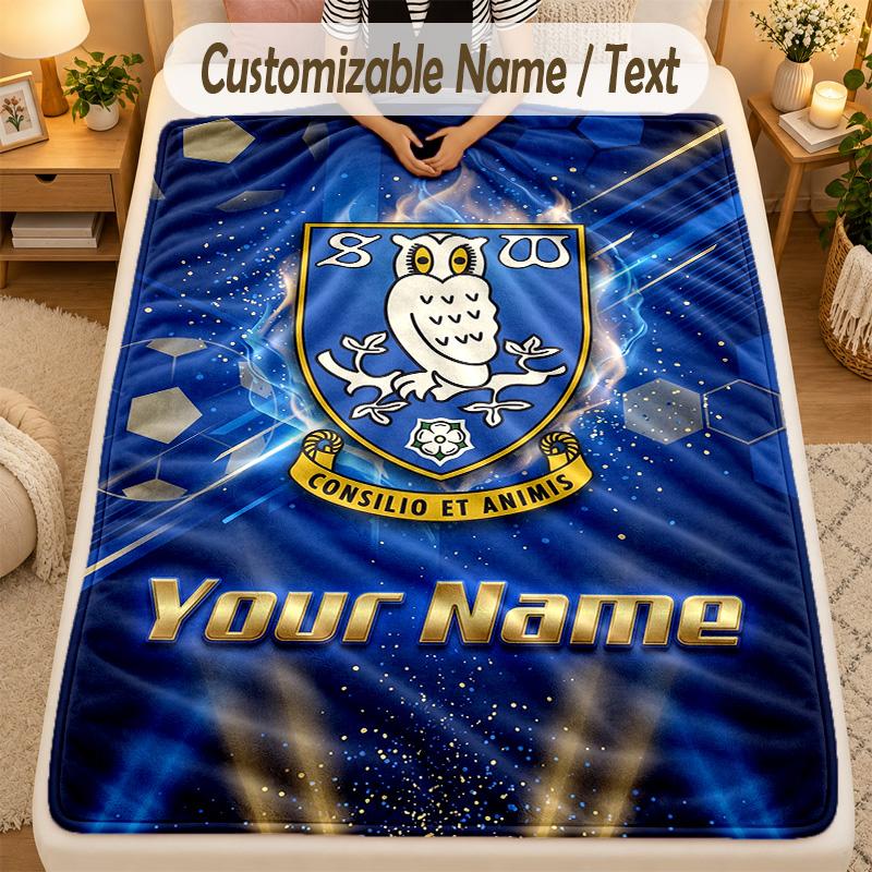 Flannel BlanketSheffield Wednesday FC Custom Name Text Personalized Soft Warm Throw Blanket Home Decor Gift