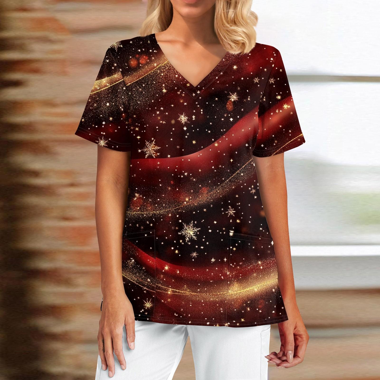 

Жіночі модні повсякденні різдвяні топи з V-подібним вирізом і сухий топ для медсестри M