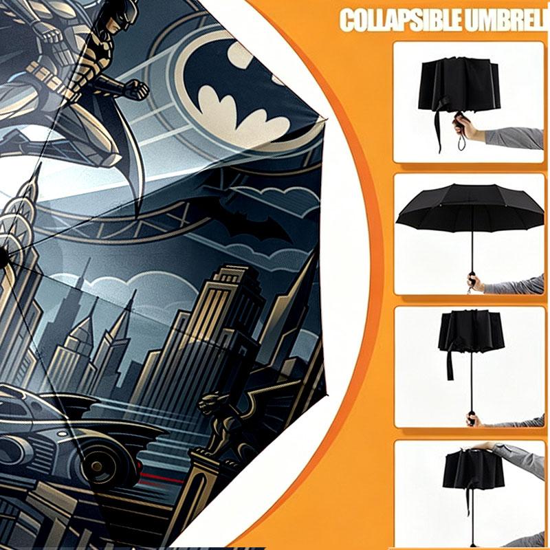 Custom Name Personalized Batman Print Umbrella, Auto Open Close, 8‑Rib Sturdy Frame, Commute Camping Hiking Use, Birthday Gift