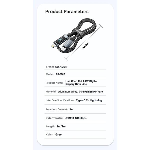 Essager Кабель USB типа C для iPhone14 13 12 11 Pro Max PD 29 Вт, провод для быстрой зарядки для iPhone, зарядное устройство, кабель цифрового дисплея