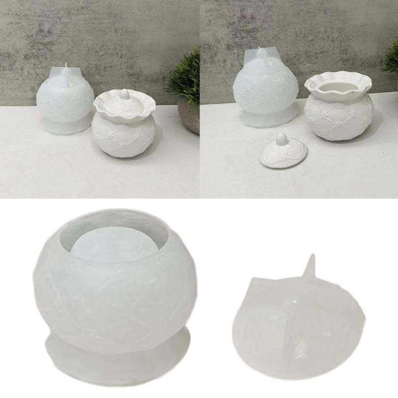 Preget mønster oppbevaringskrukkeform Smykkeorganisator Silikonform Gips Oppbevaringsboks Former for organiseringsentusiaster