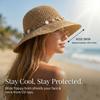 Elegant Hand Crocheted Paper Straw Sun Hat Women Breathable Wide Border Beach Hat Summer Outdoor Travel Accessory