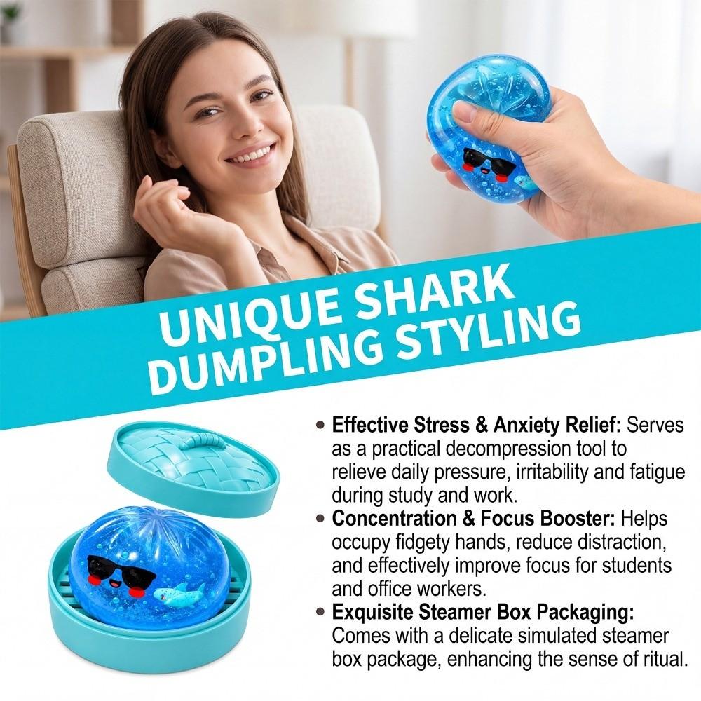 Glitter Shark Dumplings Squishy Toy with Steamer Stress Relief Sensory Ball Relaxation Tool