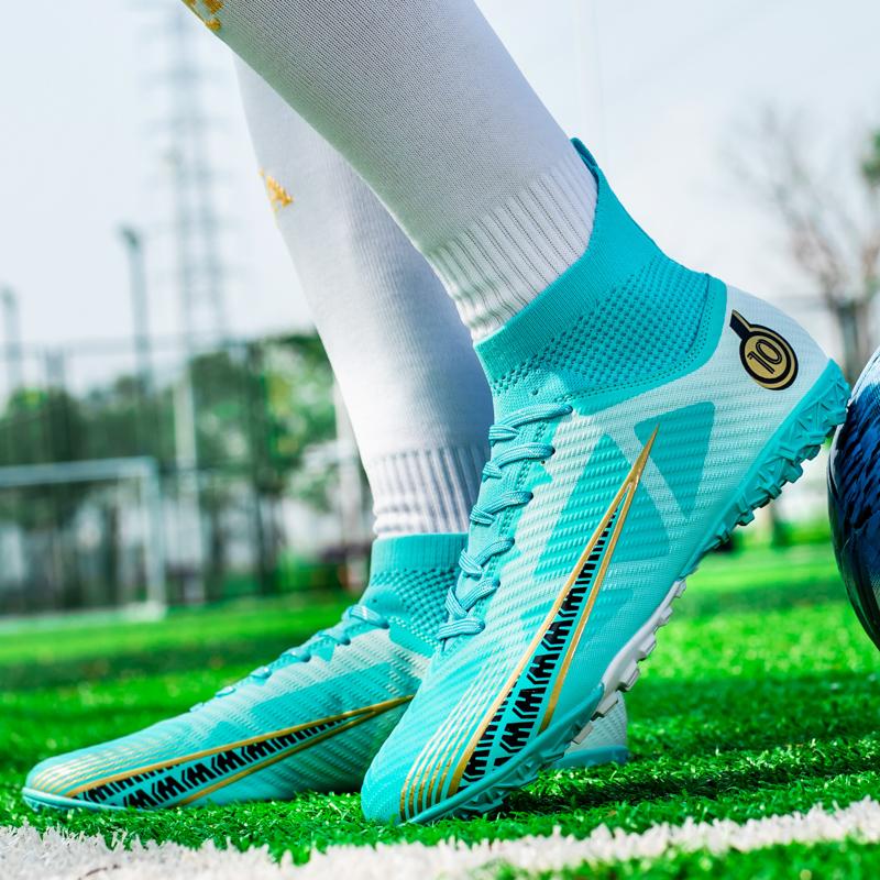 Men's Large Size High-top Football Shoes Long Nail Anti-slip TPR Artificial Lawn Children Football Boots