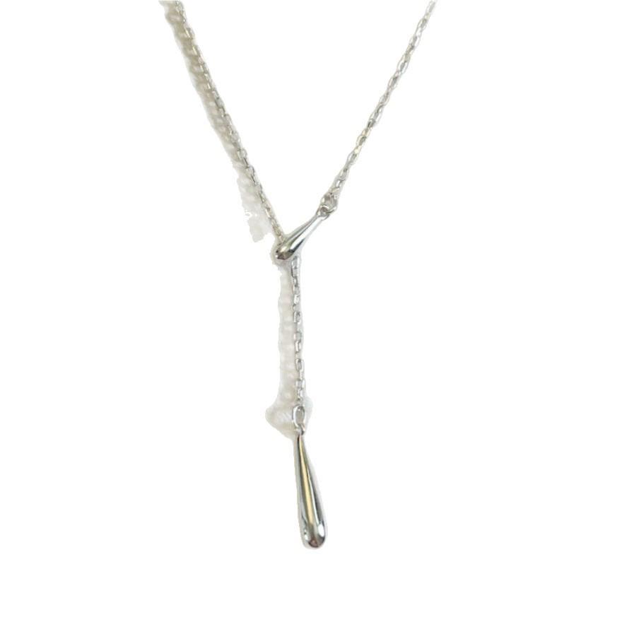 Cupronickel Plated Silver Water Drop Necklace for Women - Luxury Design, High-End Feel 2026 Choker