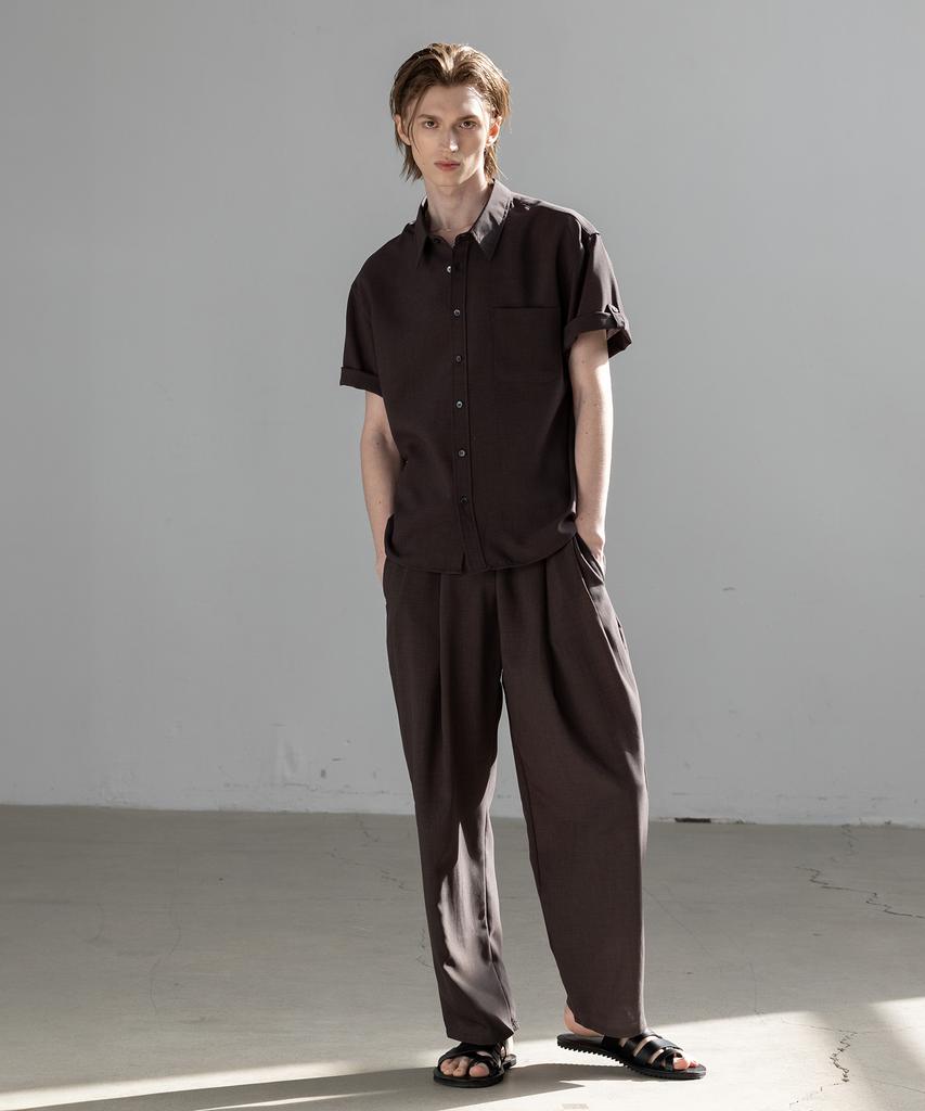 Dekkoloso [Set] Cool Linen-Like Short Sleeve Set [Charcoal]