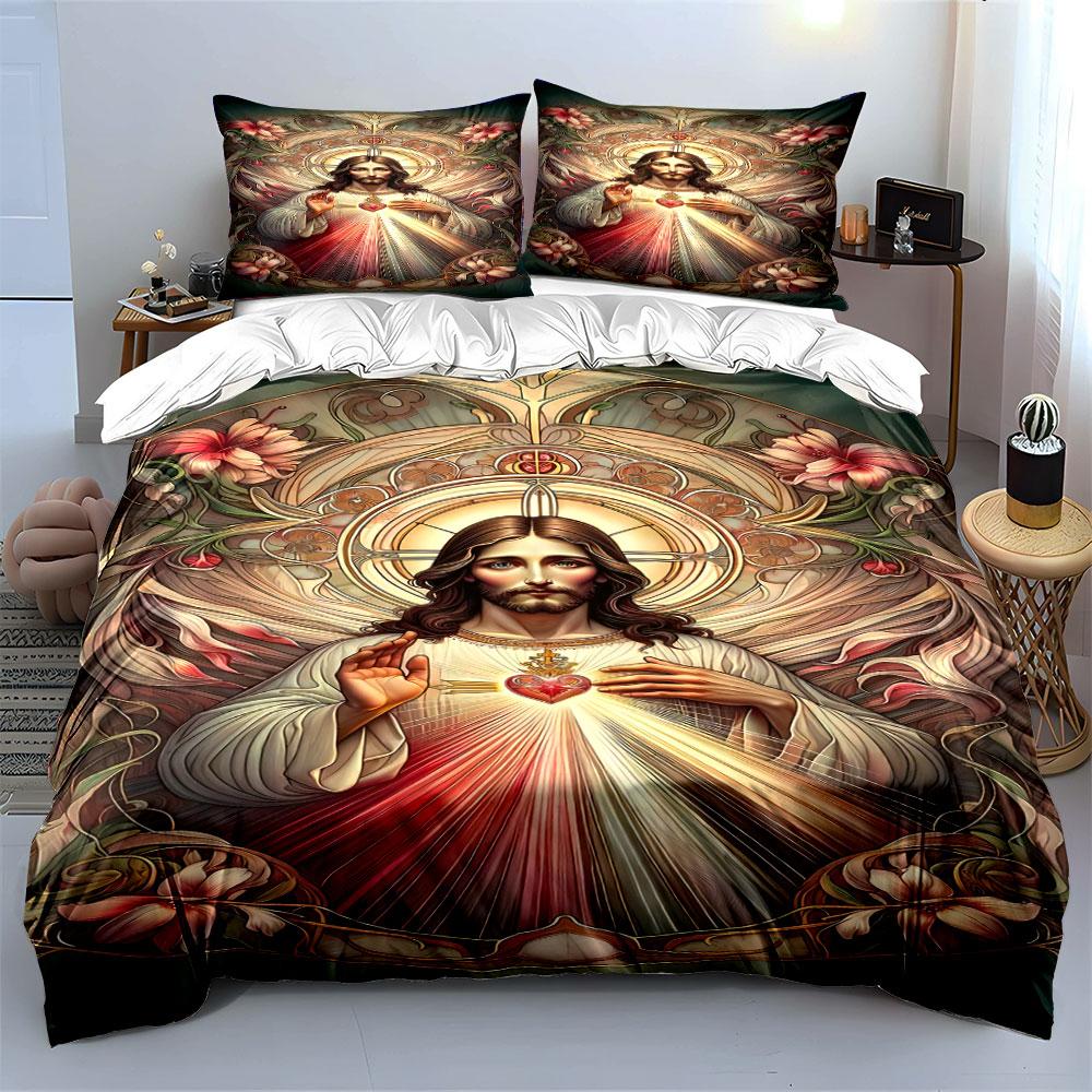 Sacred Heart and flowers. Bedding sets Duvet cover sets Duvet covers Pillowcases(1 * Duvet Cover 2 * Pillowcases without duvet insert)