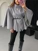 Moda Invernale Donna Stile Elegante Colore Puro Cintura con Cintura Cappotto Mantella in Lana