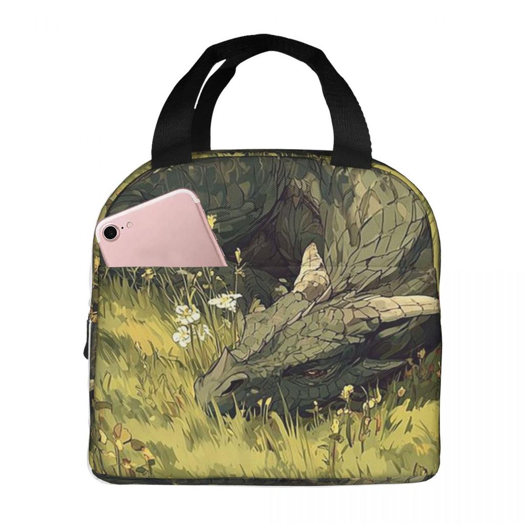 Green Dragon In The Forest Insulated Lunch Bag for Women Kids Portable Food Boxes Thermal Lunch Box Tote