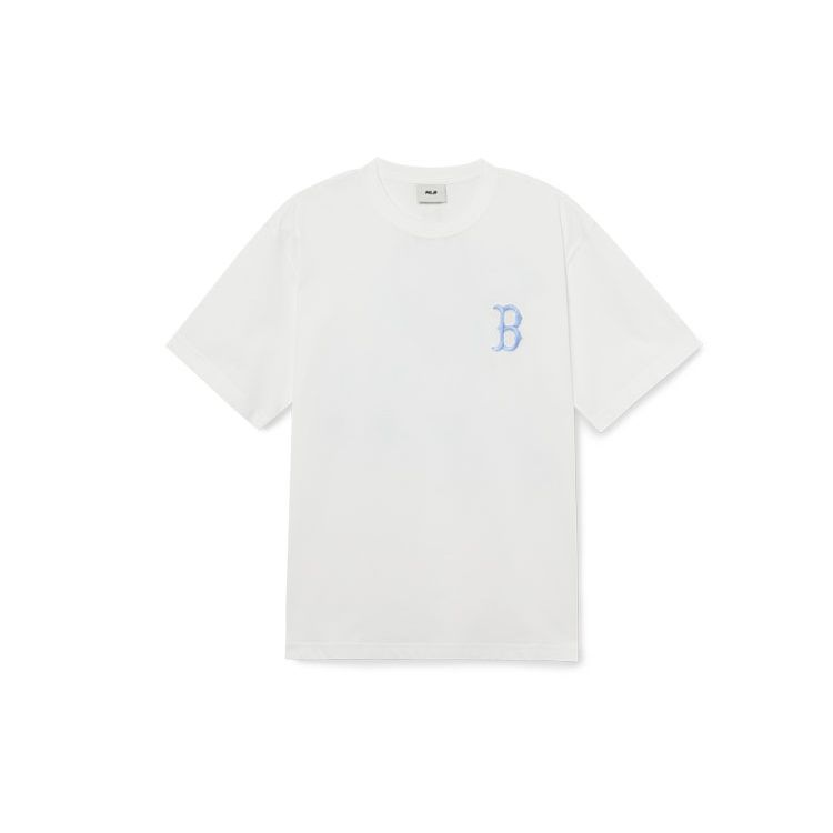MLB Boston Red Sox Letter Logo Print Crew Neck Short Sleeve T-Shirt Unisex Tops White 3ATSU2033-43WHS