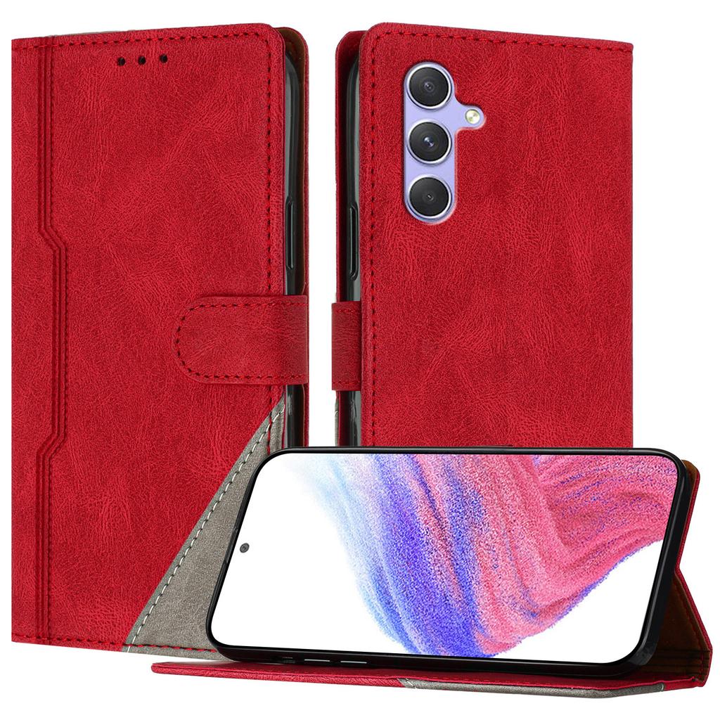 For Samsung Galaxy A54 5G Leather Case Triangle Patchwork Wallet Stand Shockproof Phone Cover
