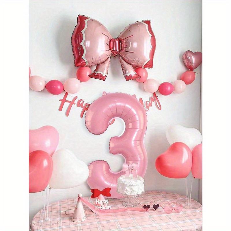 2pcs/Set 32" Pearlescent Pink Number & Bow Foil Balloon, Suitable For Birthday, Valentine's Day, Anniversary Party Decorations