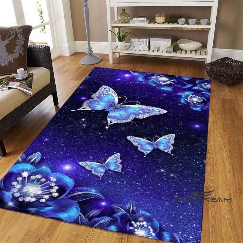 Dreamy Purple Butterfly Pattern Rugs for Living Room Bedroom Area Rugs Child Room Play Rug Cartoon 3D Printing Kids Game Mats001