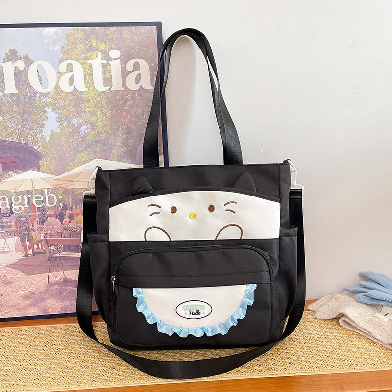 Cartoon Cat Crossbody Bag College Style Large Capacity Shoulder Tote Bag Student Class Book Bag