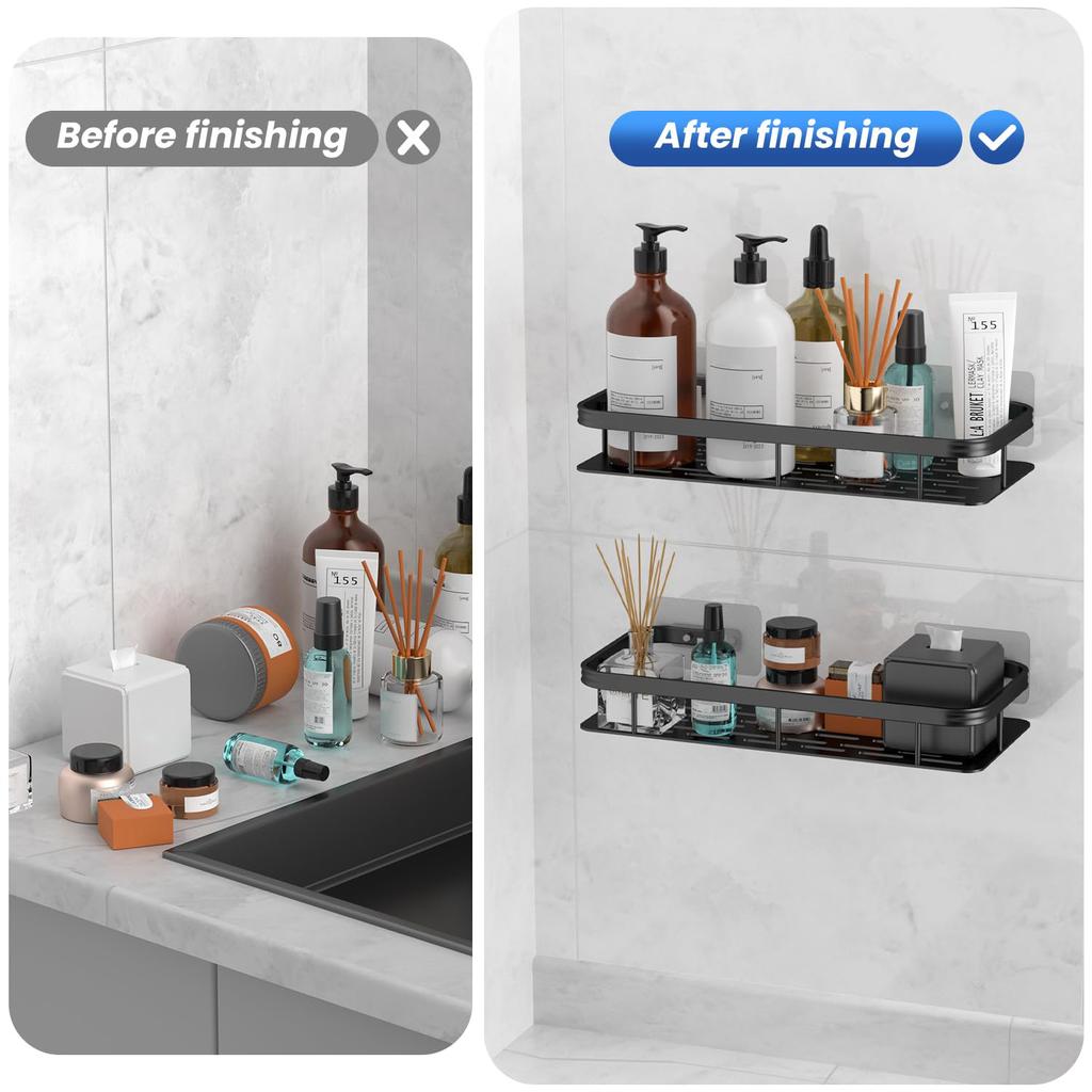 Bathroom Aluminum Shelf Shower No Drill Wall Mounted Organizer Rectangular Storage Rack
