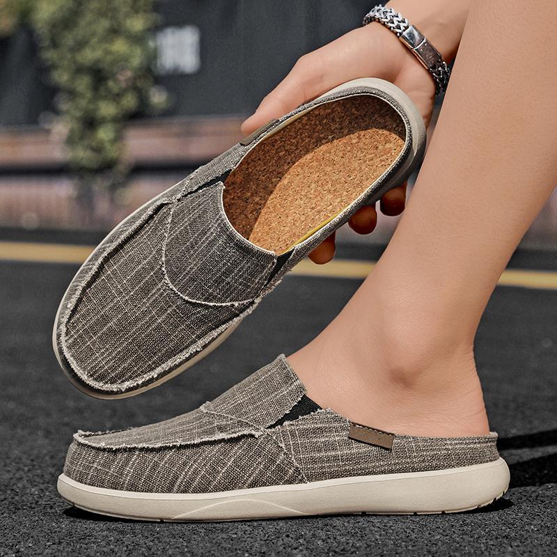 Fashion Summer Men Slippers Classic Outdoor Slip-on Canvas Shoes Men Light Breathable Flat Loafers Soft Indoor Home Casual Slippers 47